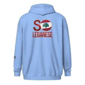So Lebanese Light Blue Hoodie with Lebanese Design Print by I’M So What Co. 2025